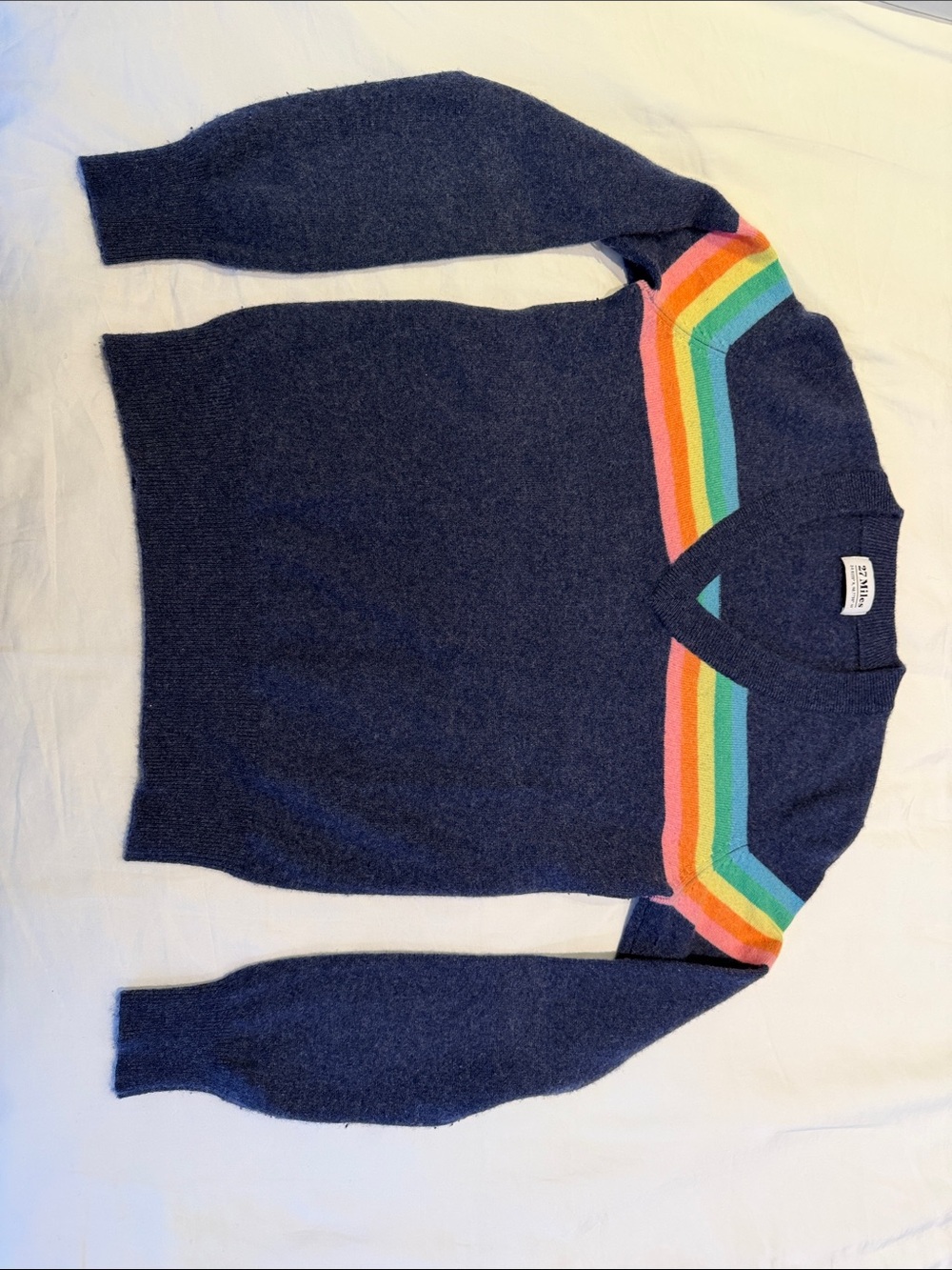 27 Miles Malibu Navy V-Neck Sweater with Rainbow Chevron